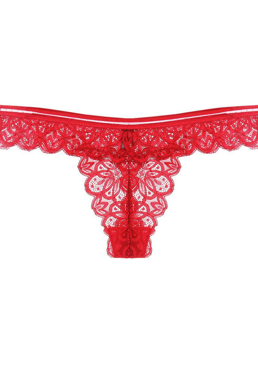 Lace thong with mesh band