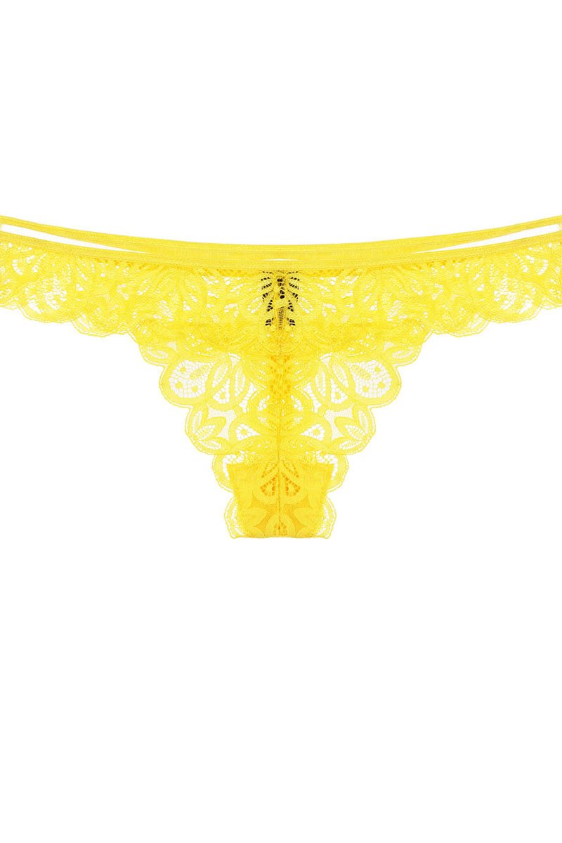 Lace thong with mesh band