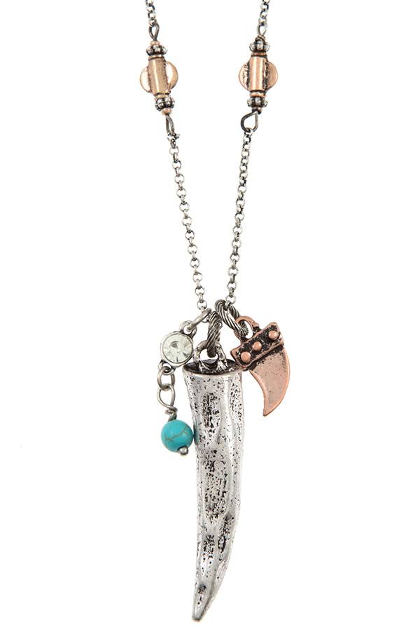 Elongated multi horn pendant necklace set