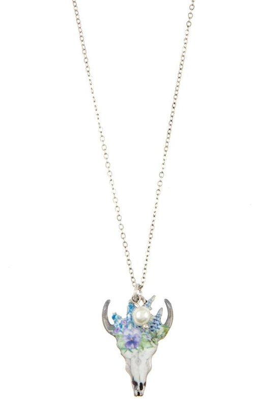 Etched bull pendant necklace set