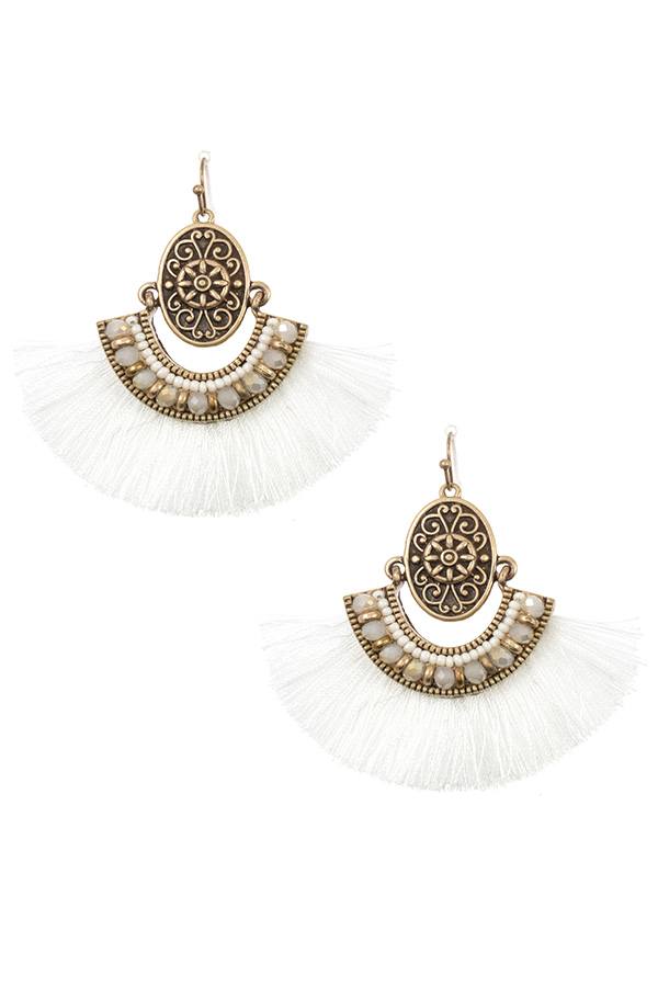 Boho etched tassel fan earring