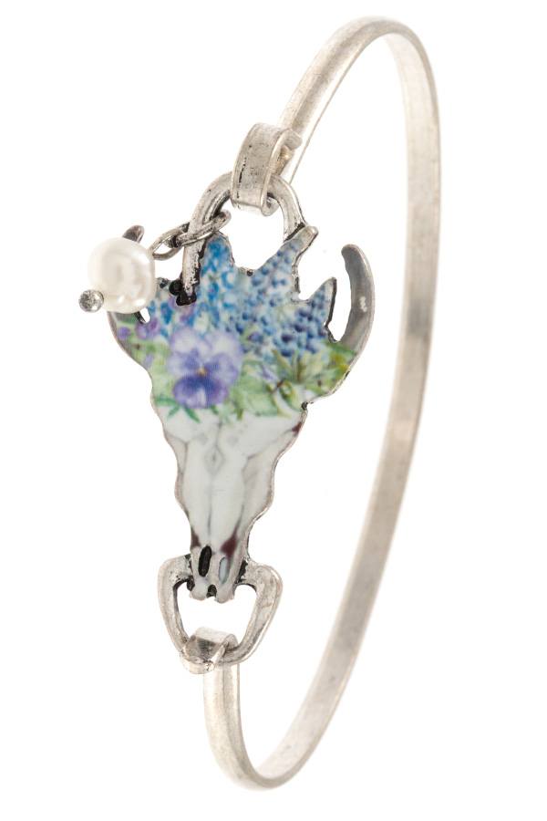 Etched bull bangle bracelet
