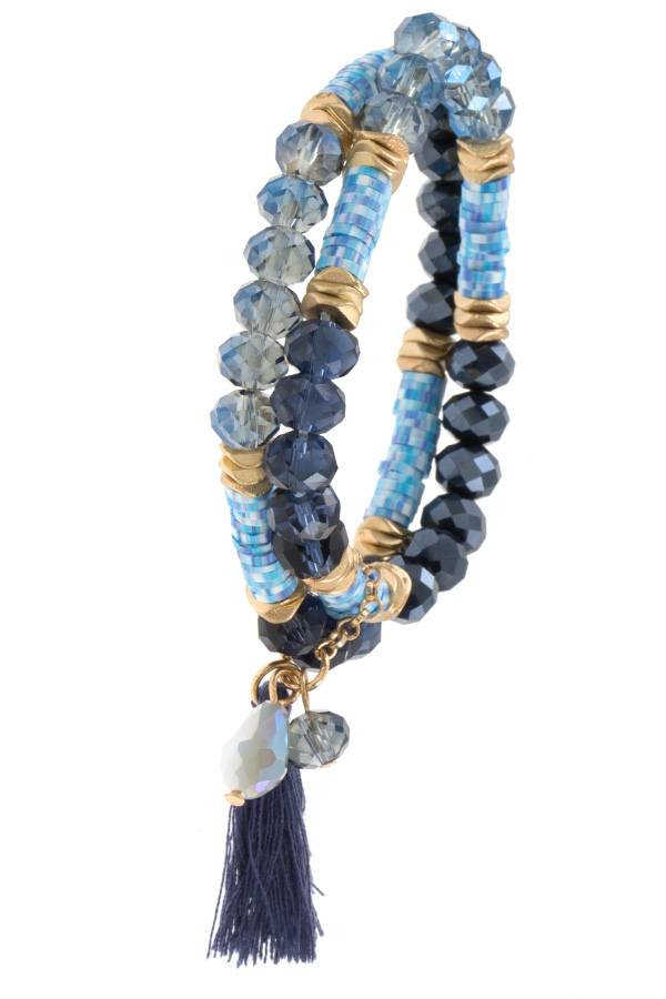 Mix jewel bead tassel bracelet
