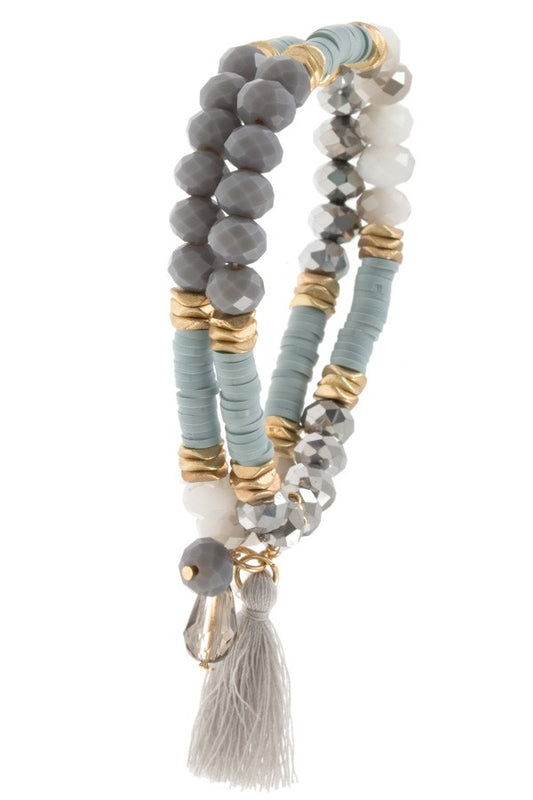 Mix jewel bead tassel bracelet
