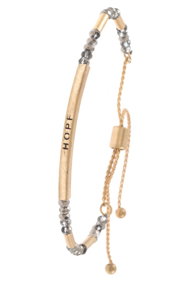Hope etched beaded slider bracelet