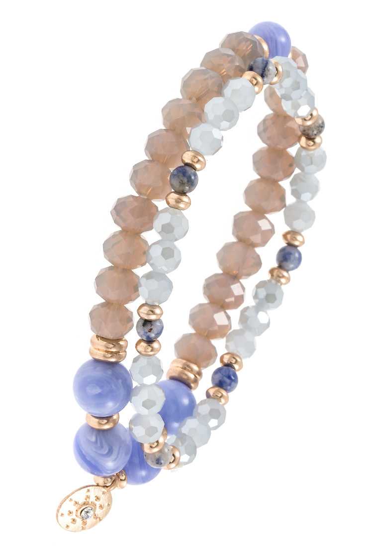 Crystal with gem stone double stretch bracelet