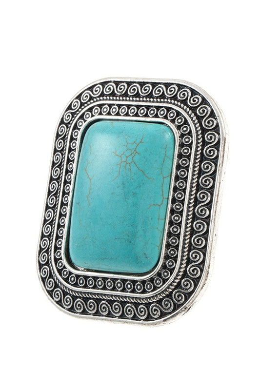 Etched framed oversize gemstone stretch ring