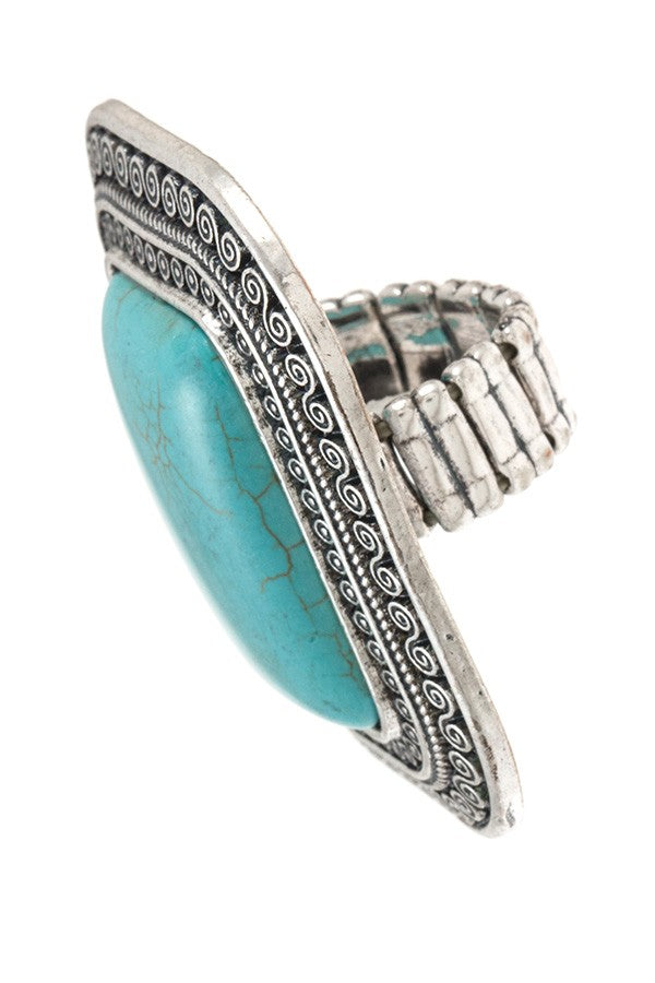 Etched framed oversize gemstone stretch ring