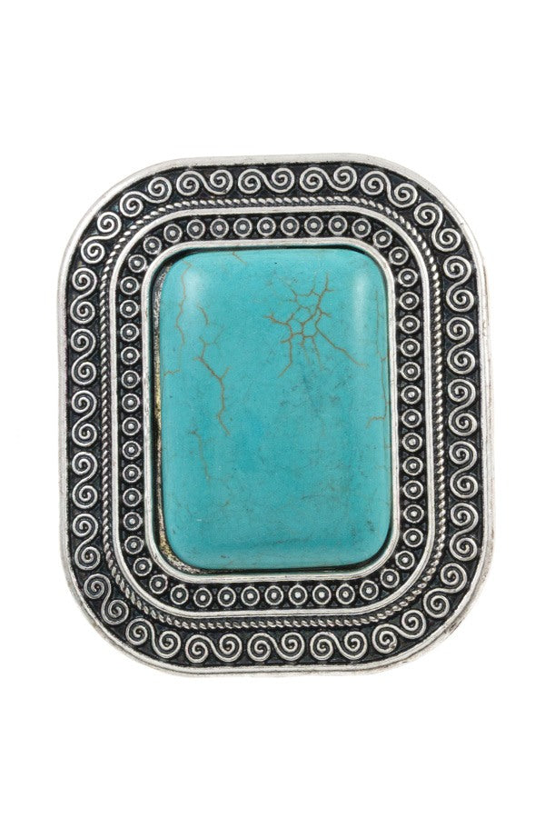 Etched framed oversize gemstone stretch ring