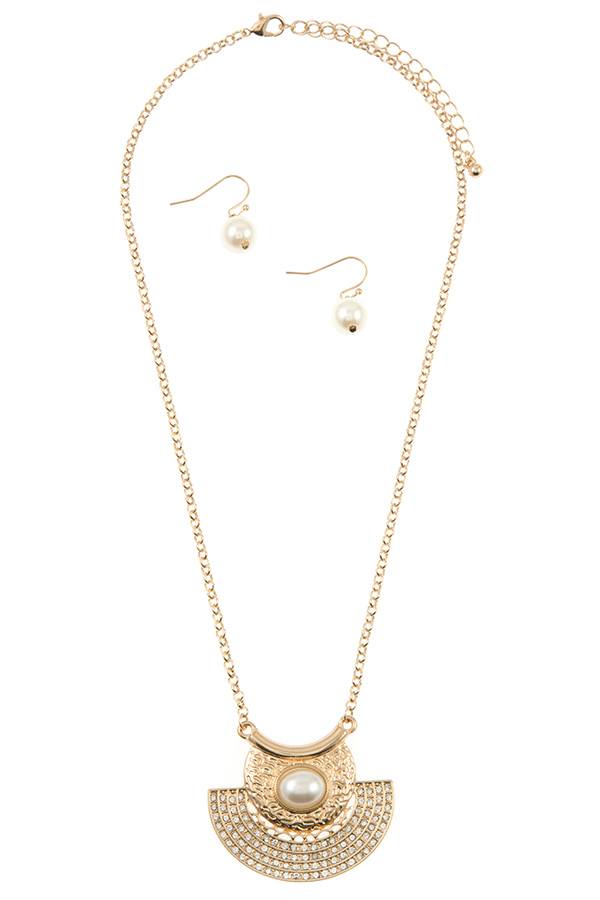 Rhinestone pave half circle pendant necklace set