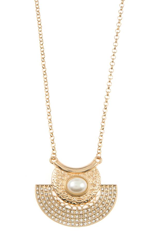 Rhinestone pave half circle pendant necklace set