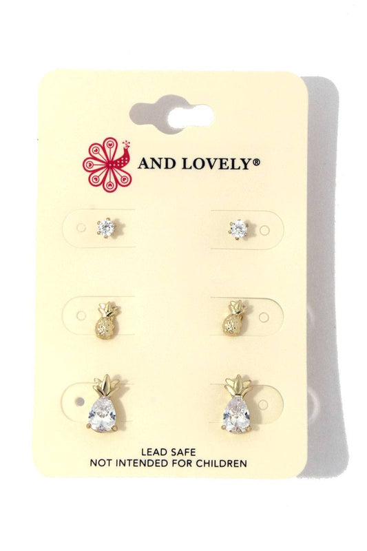 Pineapple rhinestone earring set