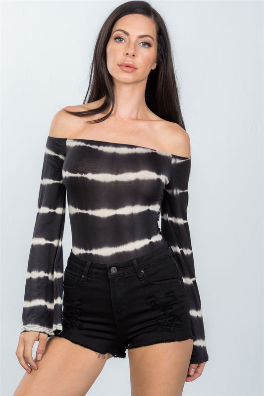 Ladies fashion off the shoulder tie dye boho bodysuit