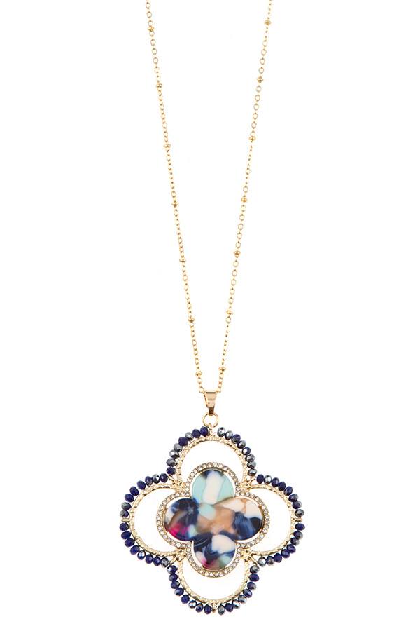 Faceted bead acetate clover pendant necklace set