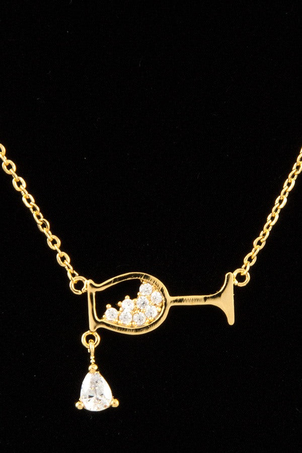 Cz stone pave dainty cup short necklace
