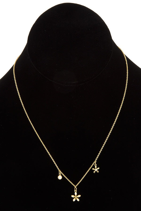Cz stone floral pendant short necklace