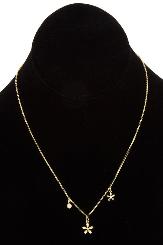 Cz stone floral pendant short necklace