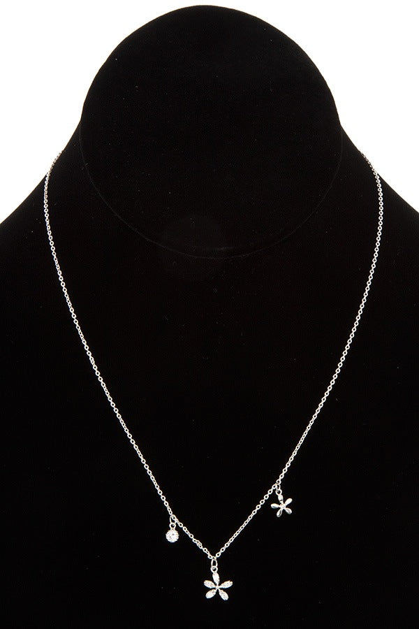 Cz stone floral pendant short necklace