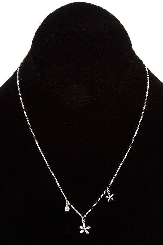 Cz stone floral pendant short necklace