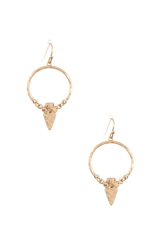 Hammered wired arrowhead drop earring