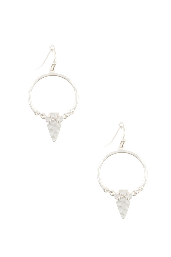 Hammered wired arrowhead drop earring