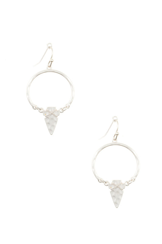 Hammered wired arrowhead drop earring