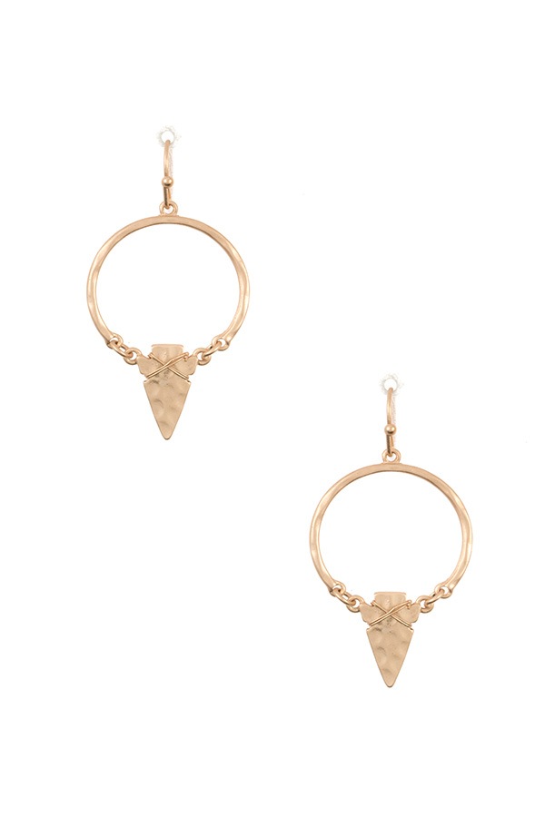 Hammered wired arrowhead drop earring