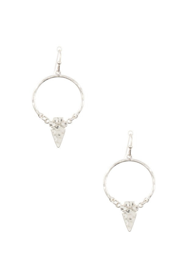 Hammered wired arrowhead drop earring