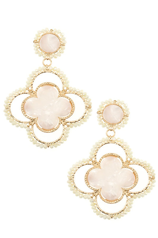 Faceted bead acetate clover dangle earring