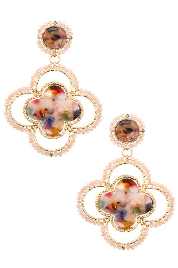 Faceted bead acetate clover dangle earring