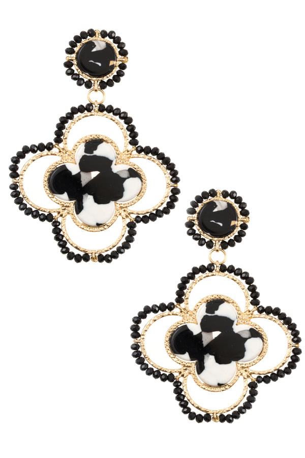 Faceted bead acetate clover dangle earring