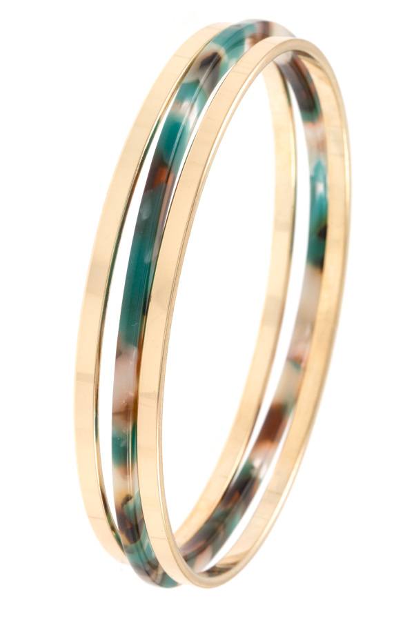 Acetate with metal bangle bracelet set