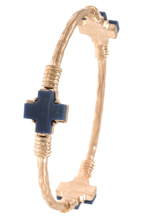 Hammered bangle cross station bracelet