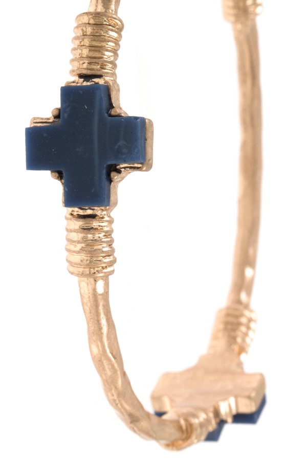 Hammered bangle cross station bracelet