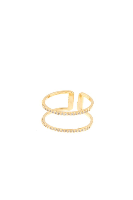 Double row cz stone pave cuff ring