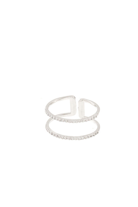 Double row cz stone pave cuff ring