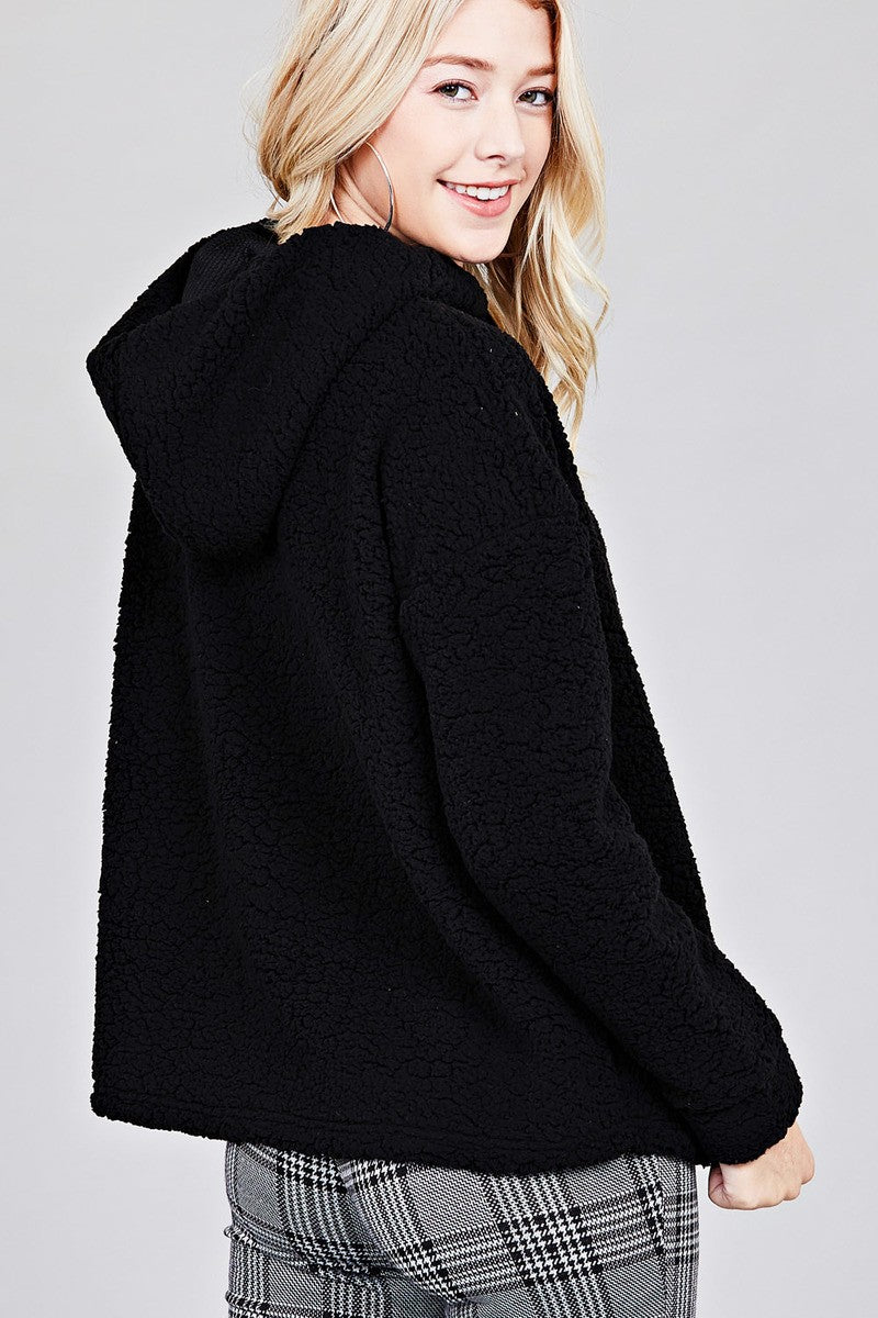 Ladies fashion plus size long sleeve hoodie drawstring faux fur top