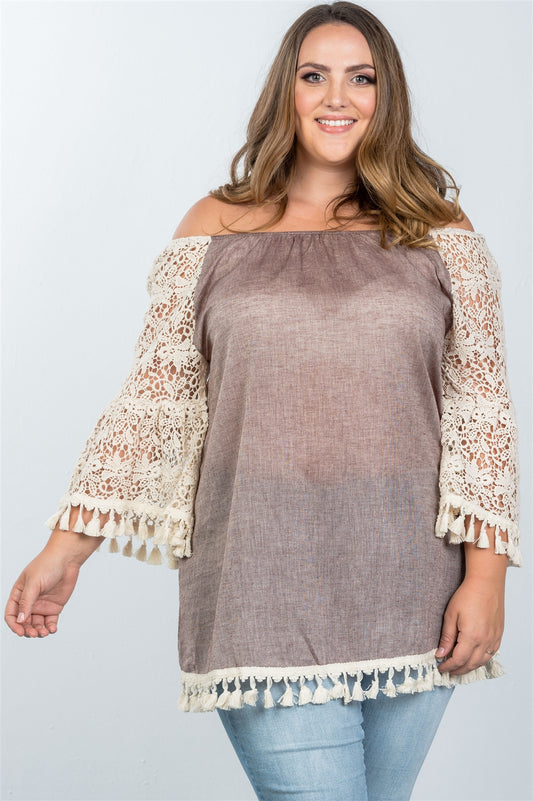 Ladies fashion plus size boho off the shoulder tassel top