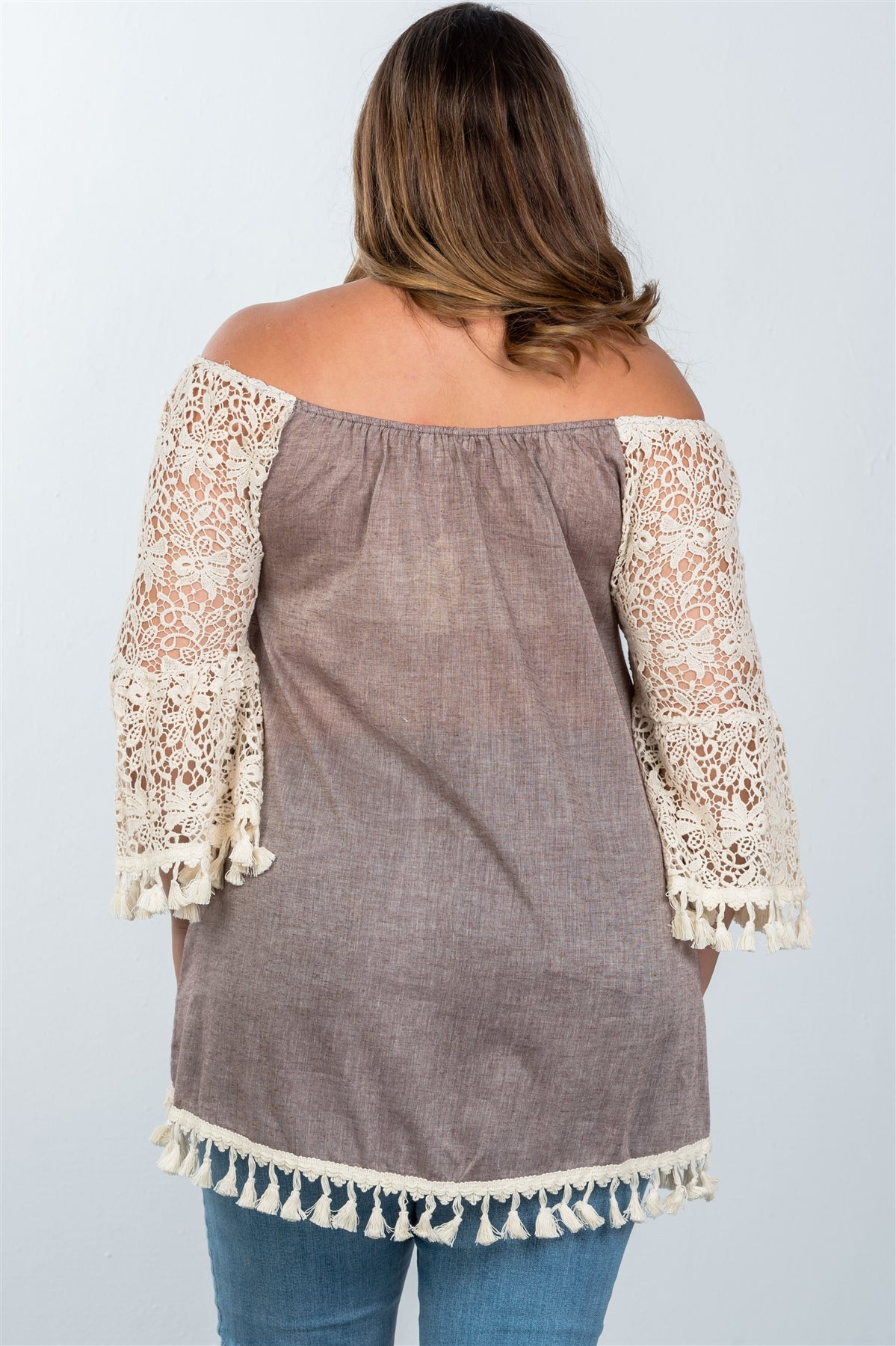 Ladies fashion plus size boho off the shoulder tassel top