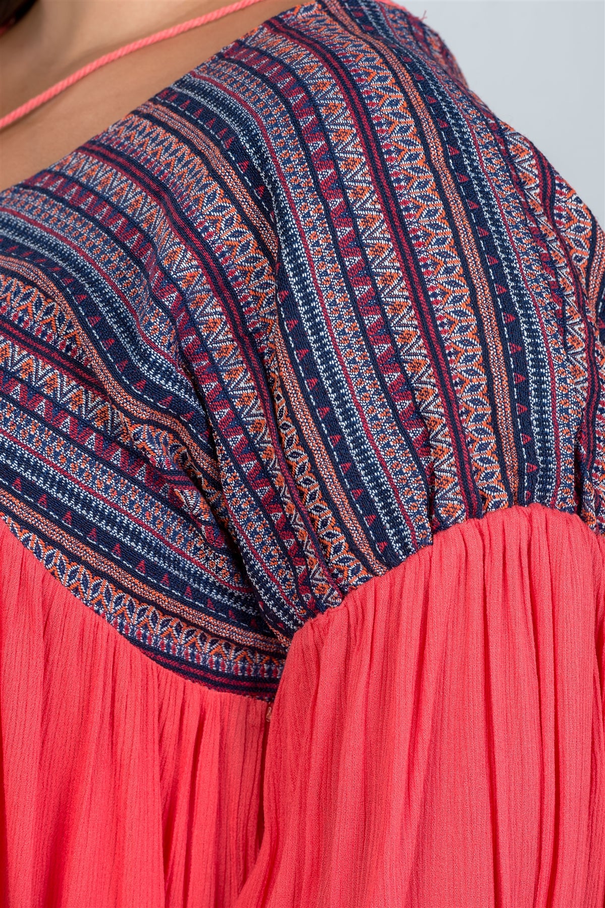 Ladies fashion plus size boho orange tassel tie tribal print top
