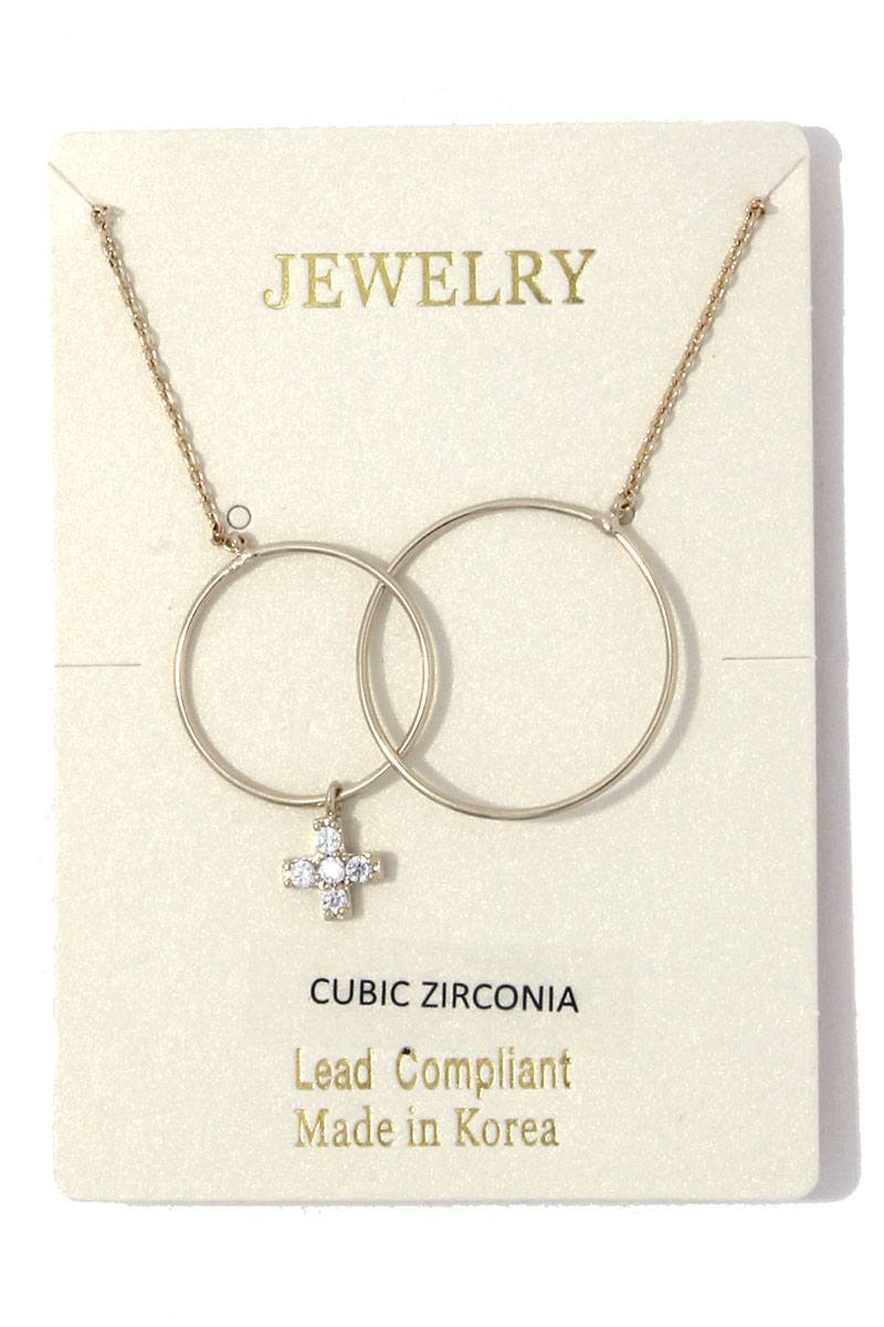 Circle linked cross charm necklace