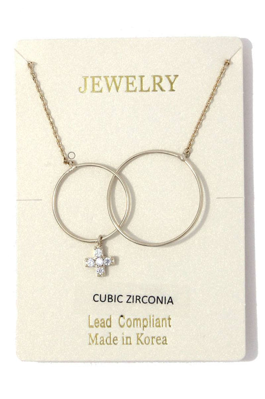 Circle linked cross charm necklace