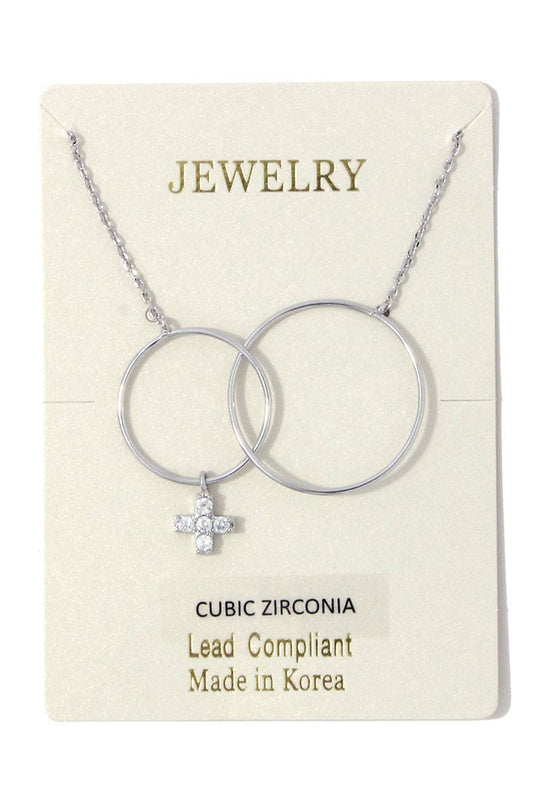 Circle linked cross charm necklace