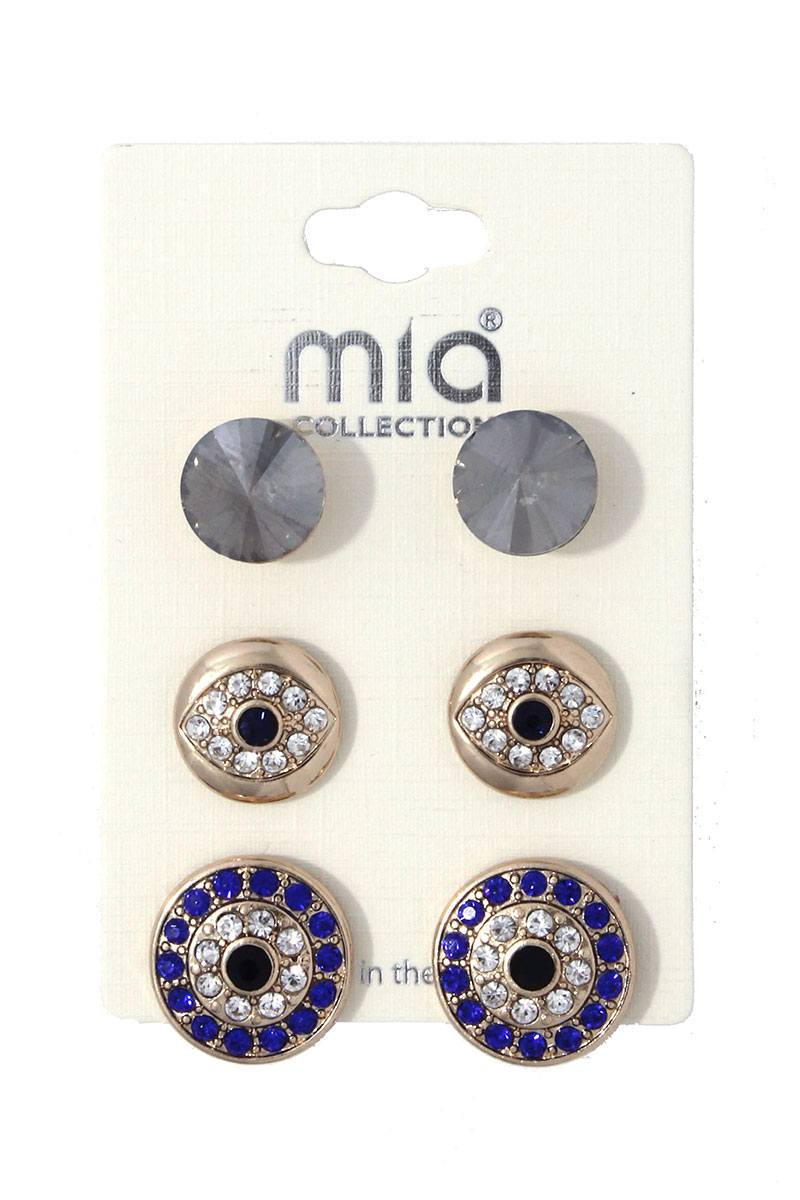 Rhinestone evil eye earring set
