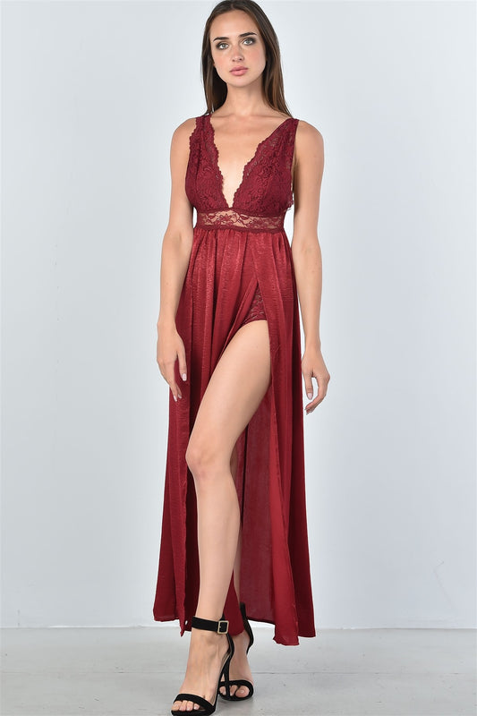 Ladies fashion boho lace double split maxi dress