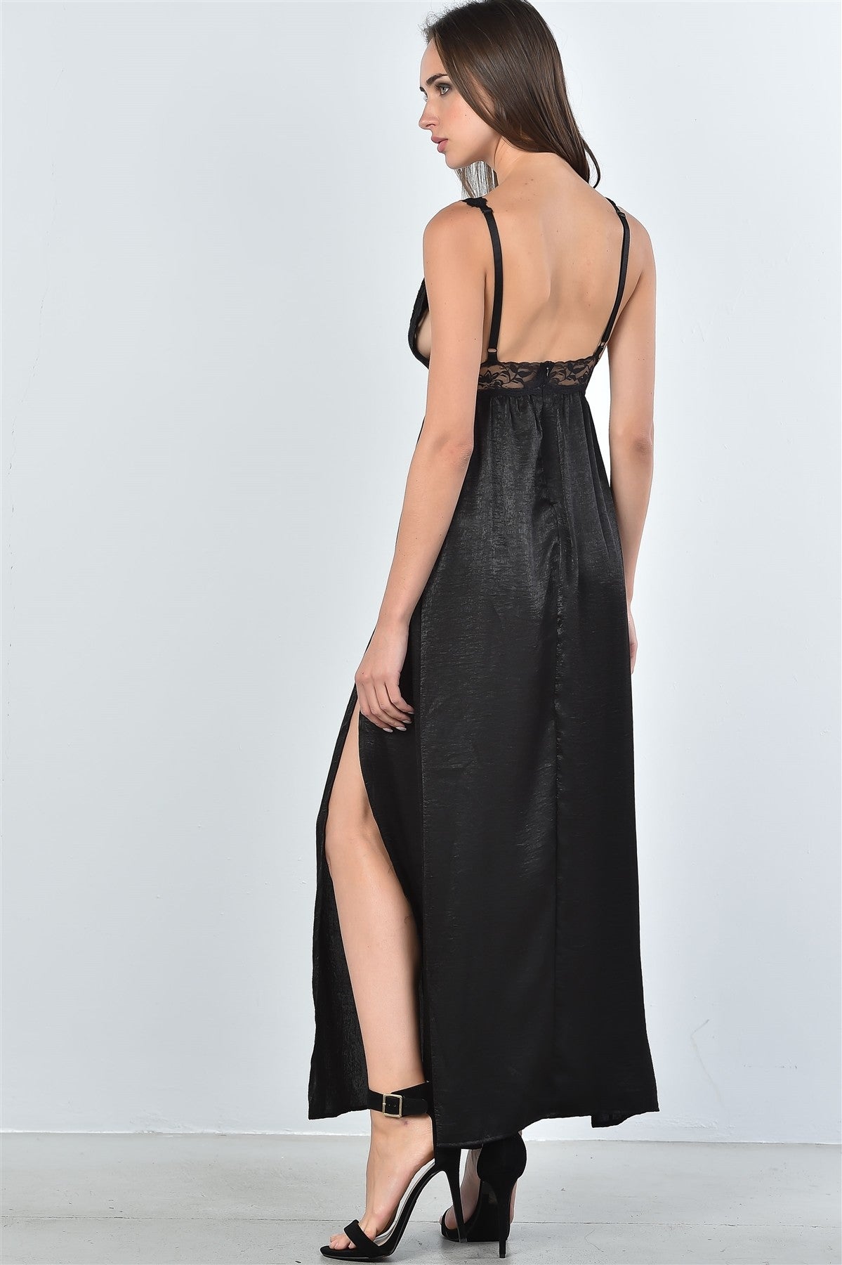 Ladies fashion boho lace double split maxi dress