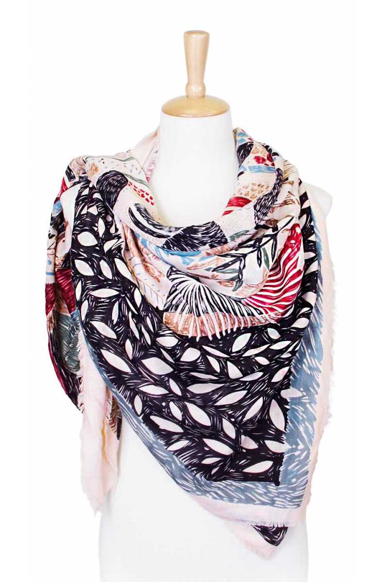 Flower sketch print square scarf