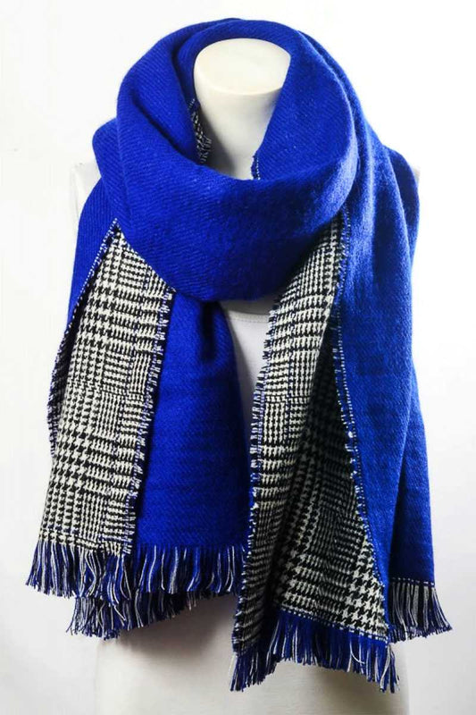 Reversible hounds tooth solid frayed border scarf