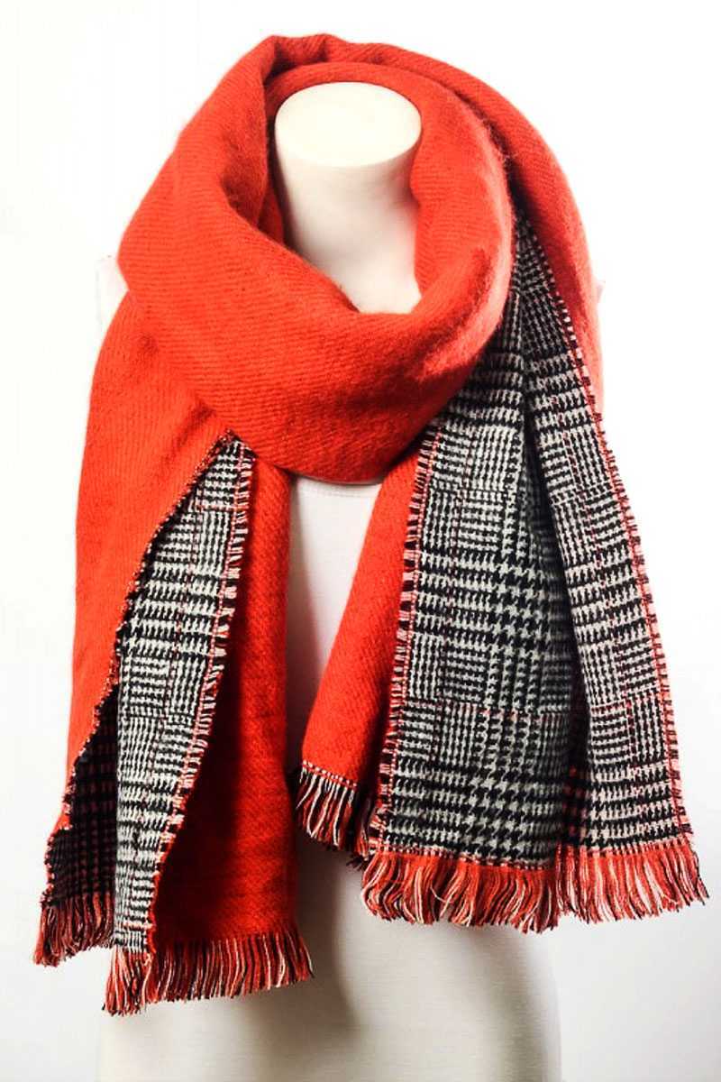 Reversible hounds tooth solid frayed border scarf