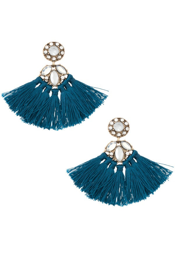 Crystal gem tassel drop earring